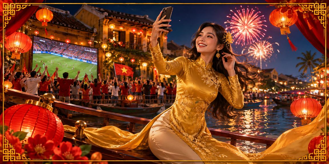 Người dùng Hội An mặc áo dài trải nghiệm casino mobile trên điện thoại Android