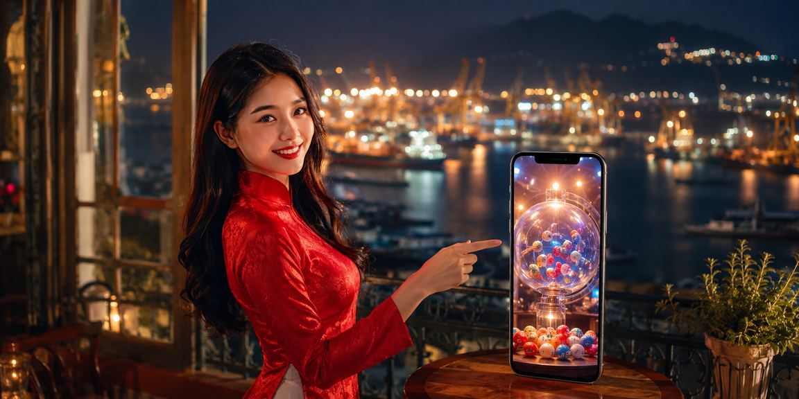 Người phụ nữ mặc áo dài tại Vũng Tàu tham gia xổ số lô tô trực tuyến bên bờ biển